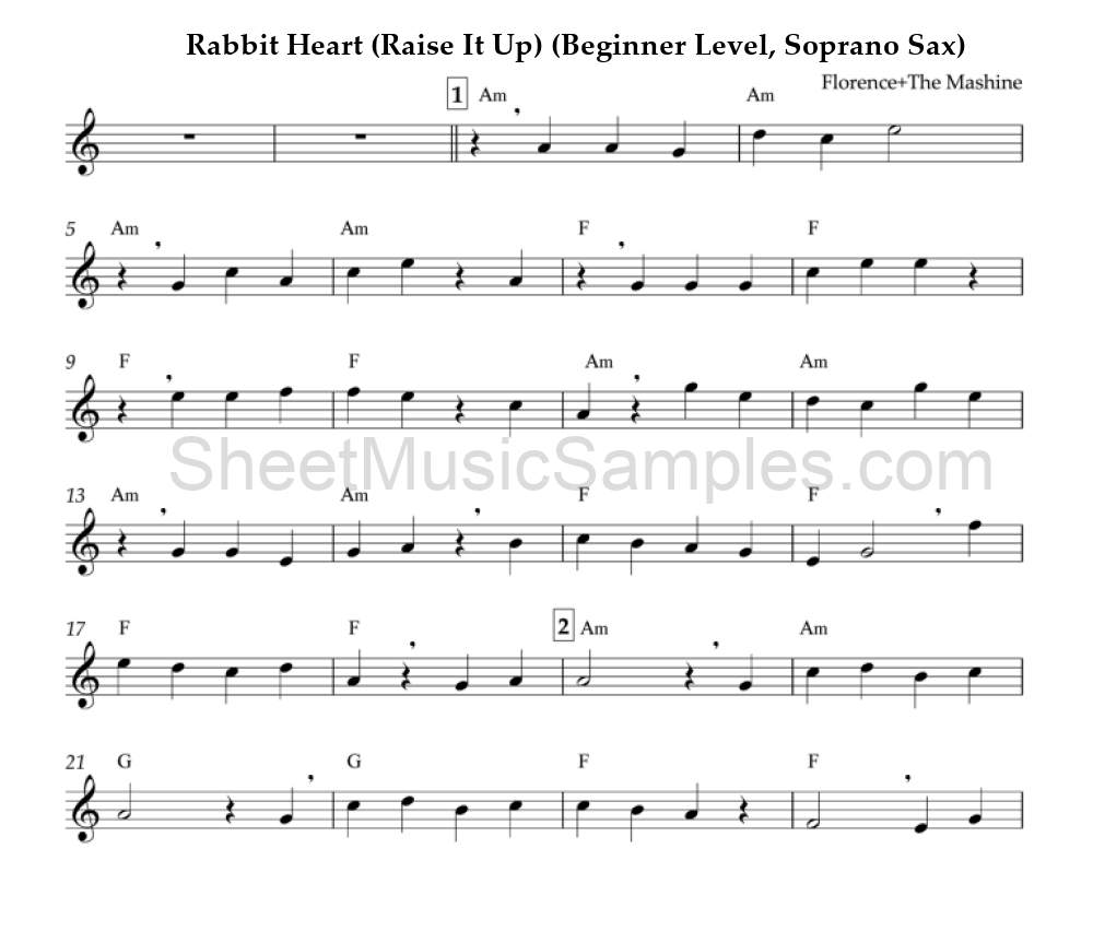 Rabbit Heart (Raise It Up) (Beginner Level, Soprano Sax)