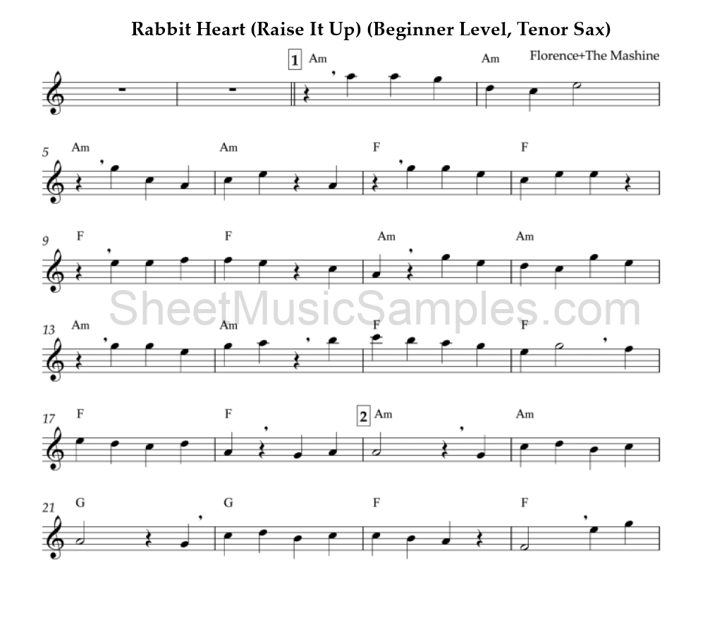 Rabbit Heart (Raise It Up) (Beginner Level, Tenor Sax)