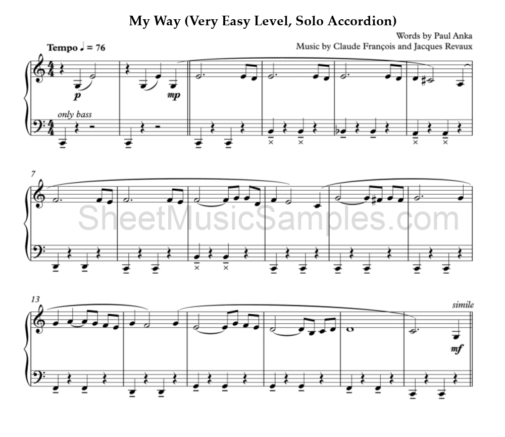 My Way (Very Easy Level, Solo Accordion)