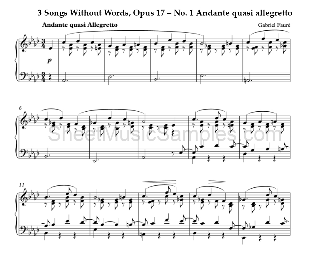 3 Songs Without Words, Opus 17 – No. 1 Andante quasi allegretto