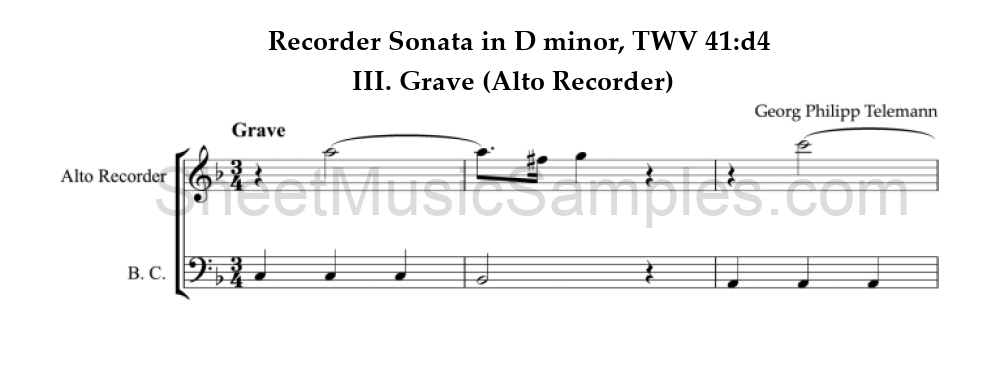 Recorder Sonata in D minor, TWV 41:d4 - III. Grave (Alto Recorder)