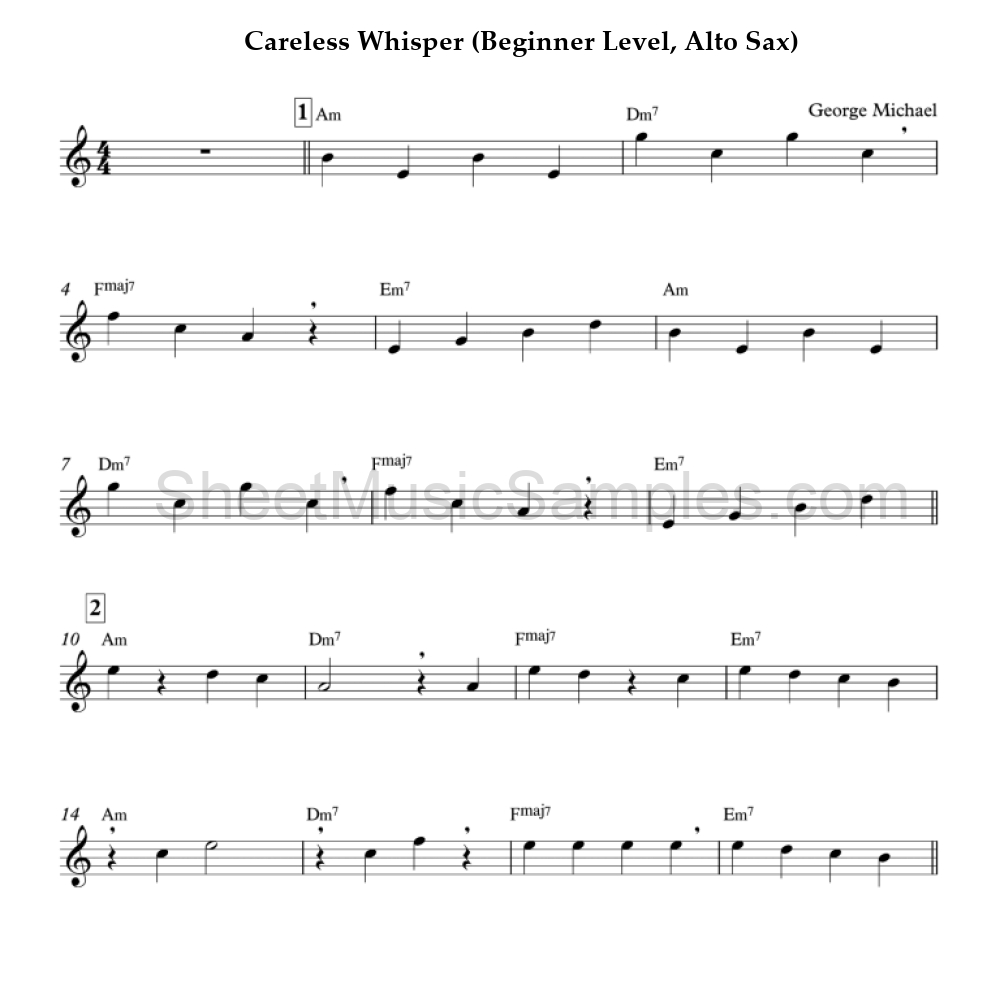 Careless Whisper (Beginner Level, Alto Sax)