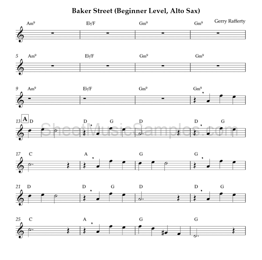 Baker Street (Beginner Level, Alto Sax)