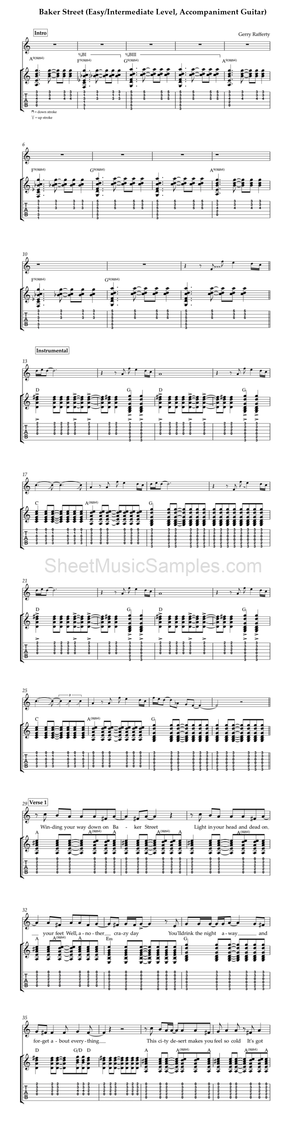 Baker Street (Easy/Intermediate Level, Accompaniment Guitar)