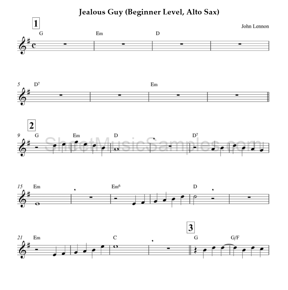 Jealous Guy (Beginner Level, Alto Sax)