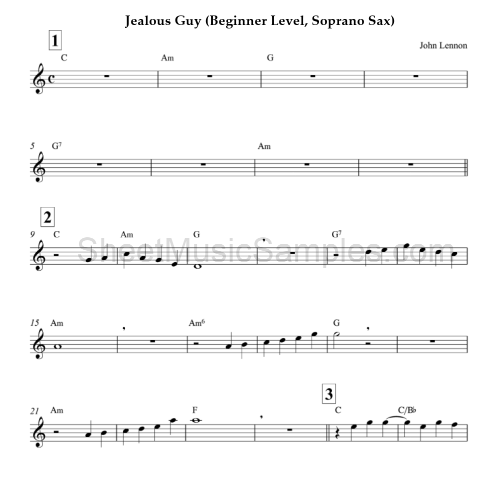 Jealous Guy (Beginner Level, Soprano Sax)