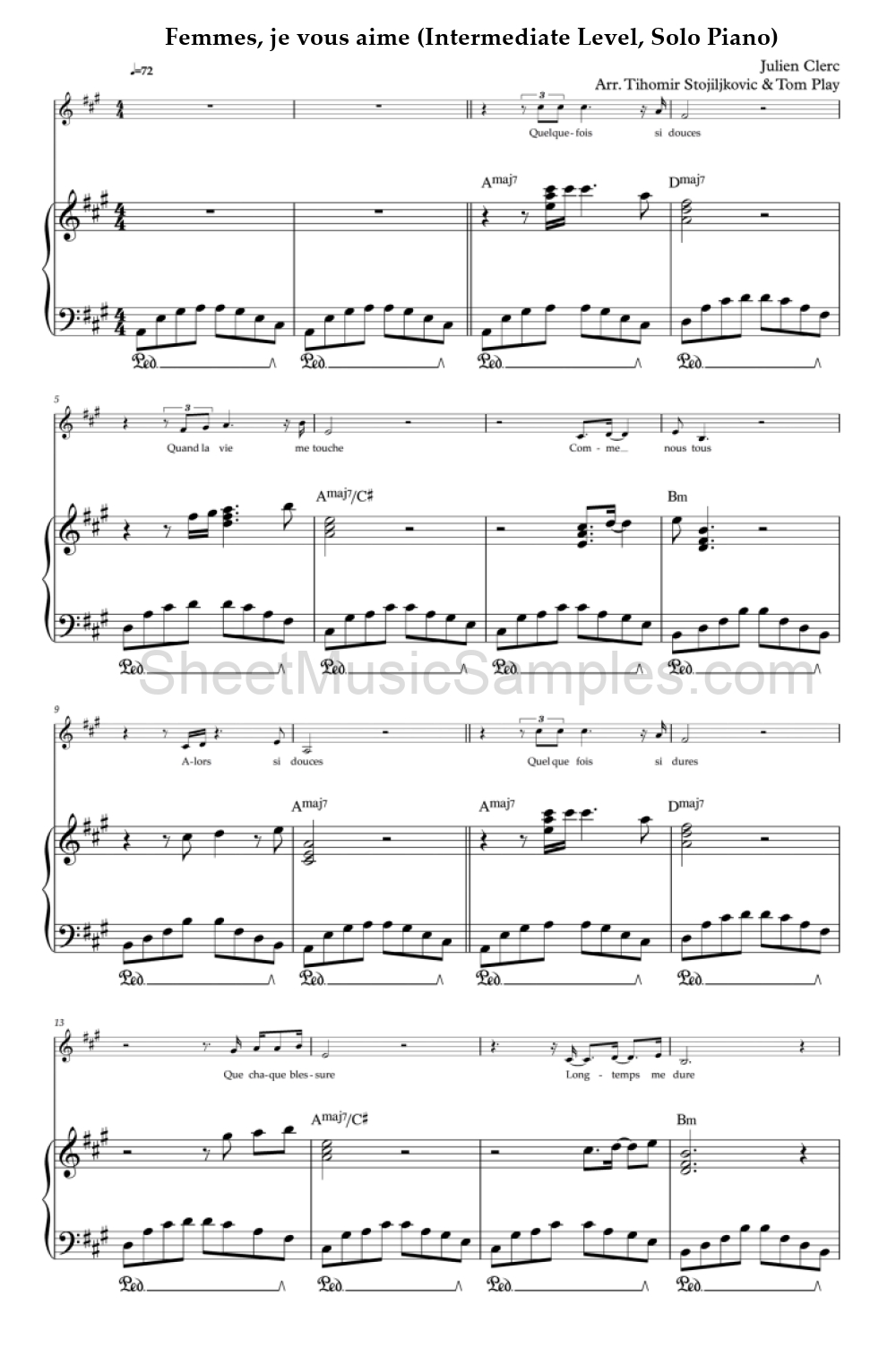 Femmes, je vous aime (Intermediate Level, Solo Piano)