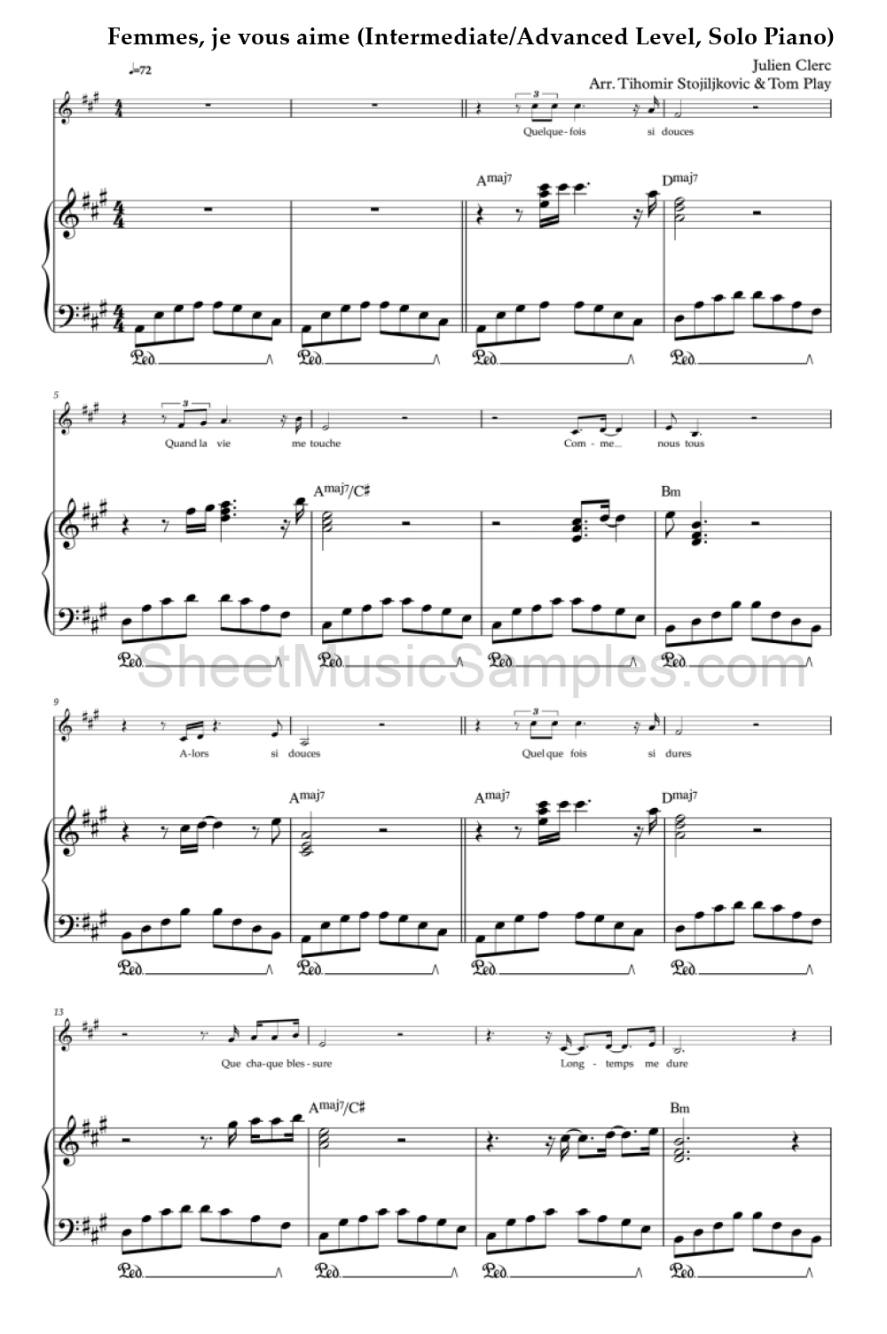 Femmes, je vous aime (Intermediate/Advanced Level, Solo Piano)