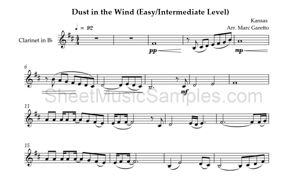 Dust in the Wind (Easy/Intermediate Level)