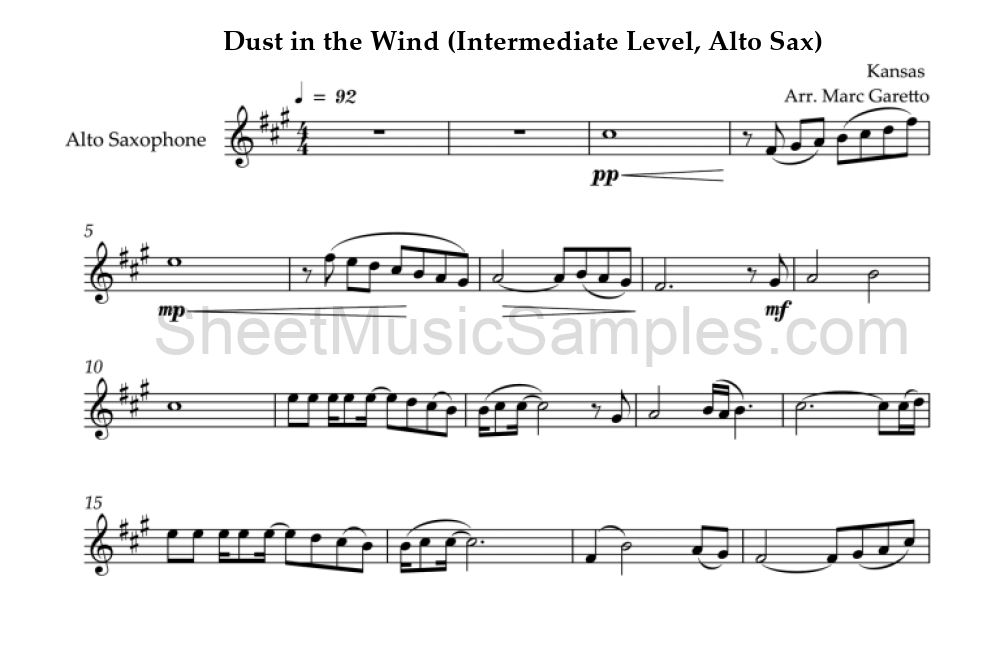 Dust in the Wind (Intermediate Level, Alto Sax)