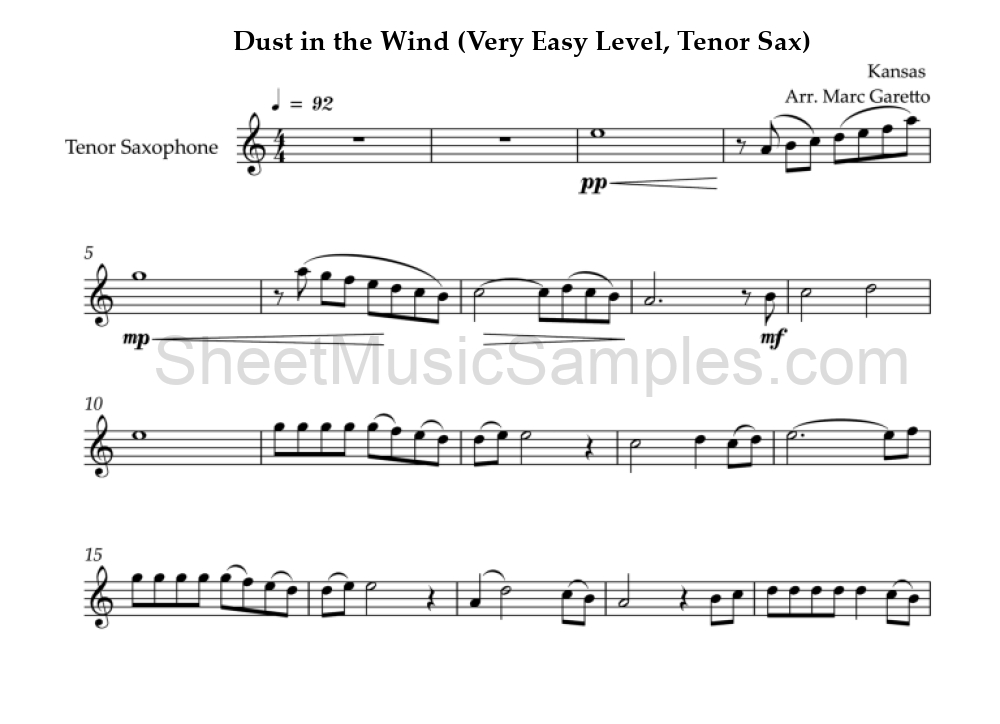 Dust in the Wind (Very Easy Level, Tenor Sax)