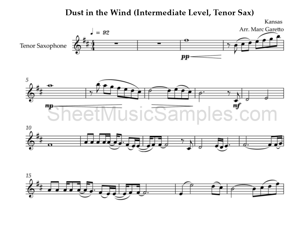 Dust in the Wind (Intermediate Level, Tenor Sax)