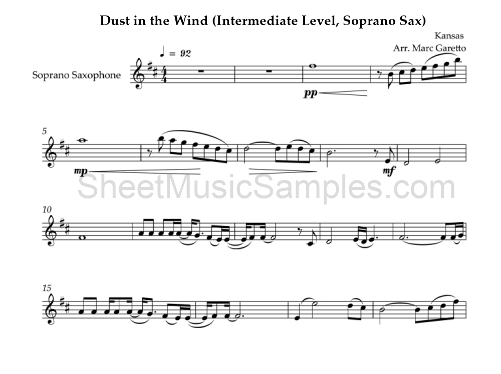 Dust in the Wind (Intermediate Level, Soprano Sax)