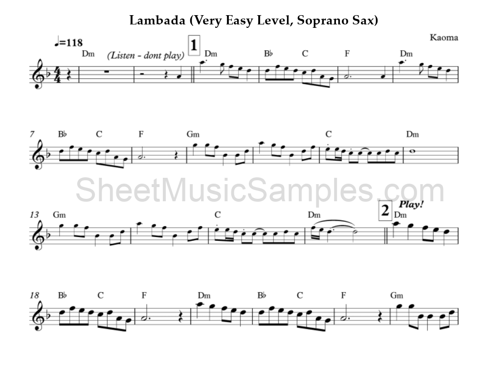 Lambada (Very Easy Level, Soprano Sax)