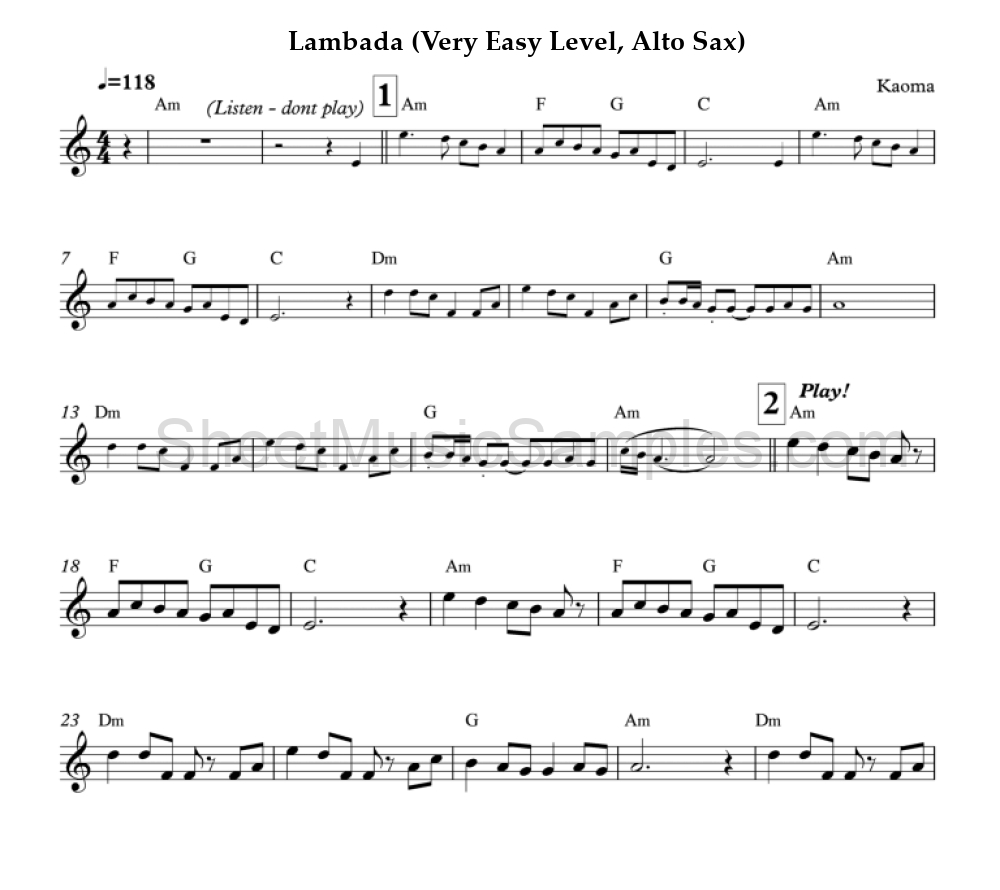 Lambada (Very Easy Level, Alto Sax)