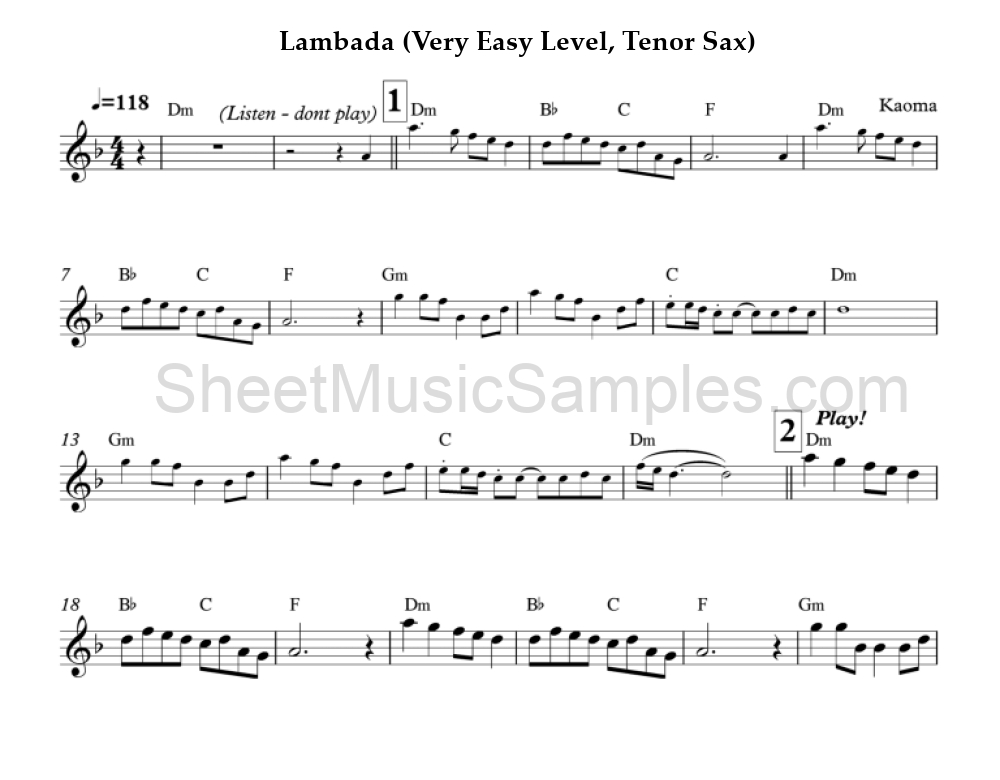 Lambada (Very Easy Level, Tenor Sax)