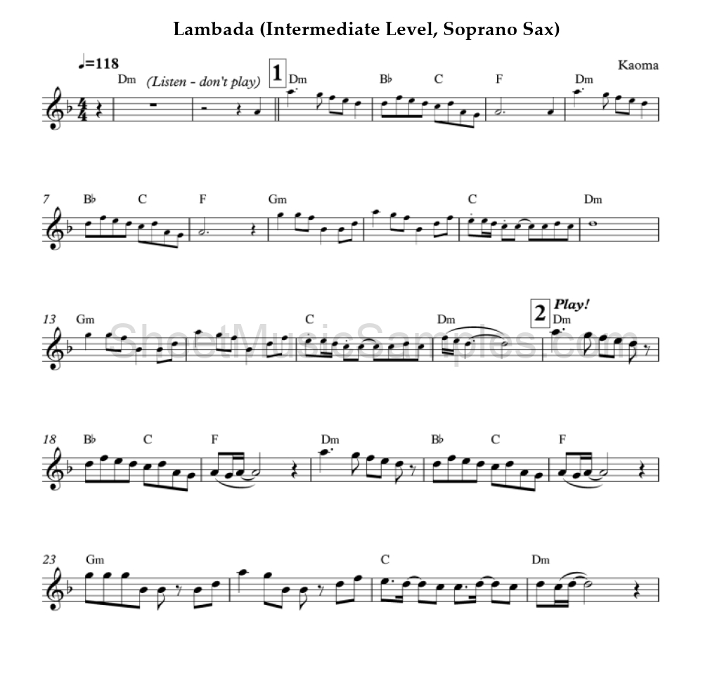 Lambada (Intermediate Level, Soprano Sax)