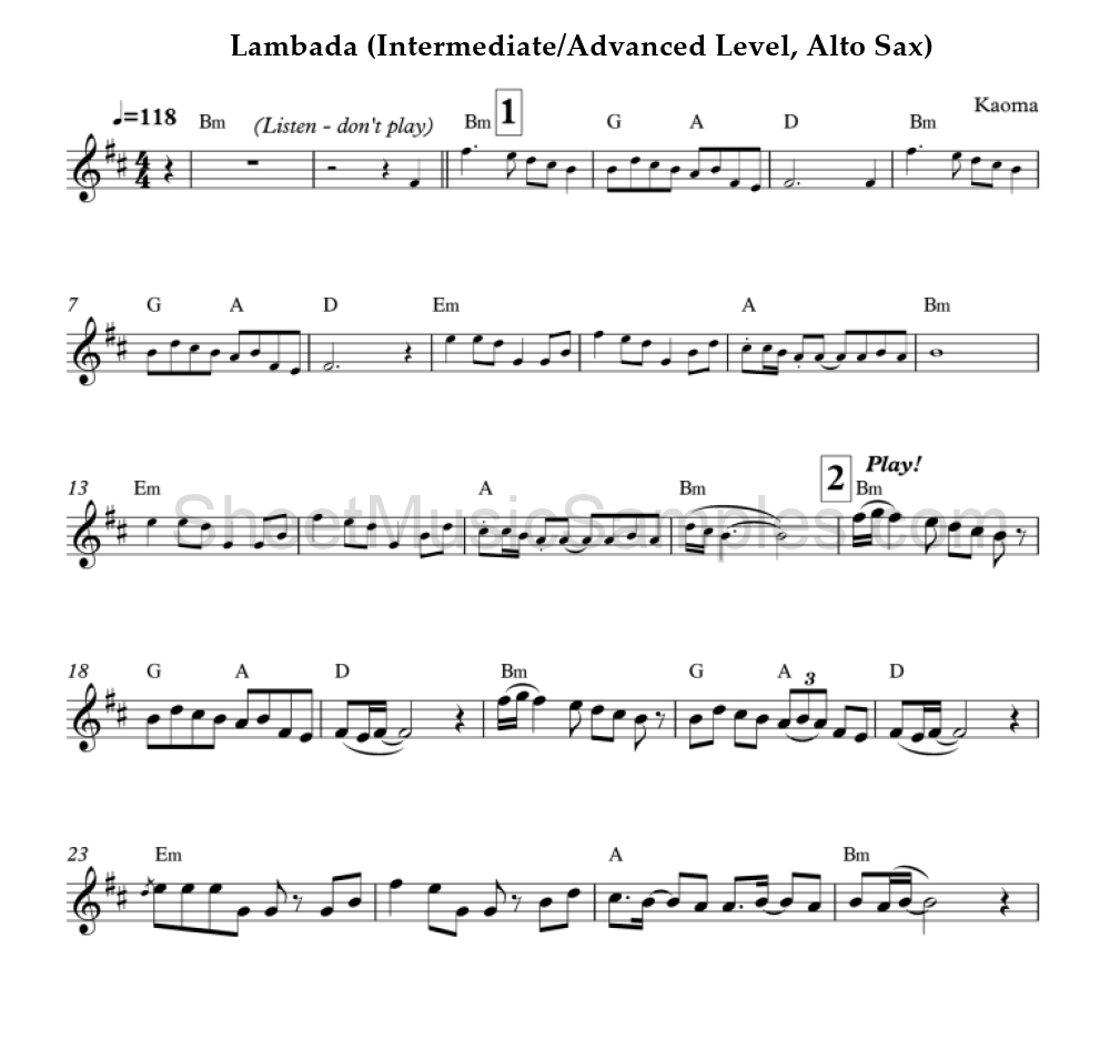 Lambada (Intermediate/Advanced Level, Alto Sax)