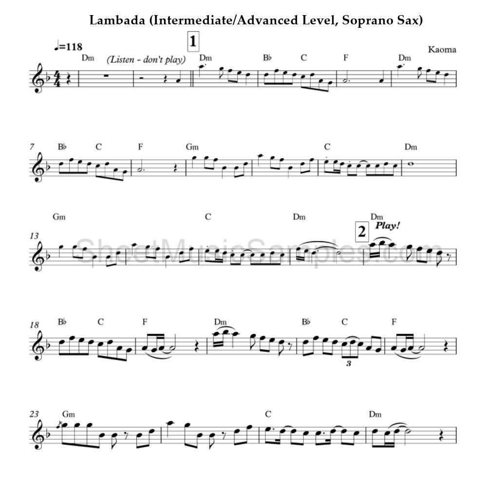 Lambada (Intermediate/Advanced Level, Soprano Sax)