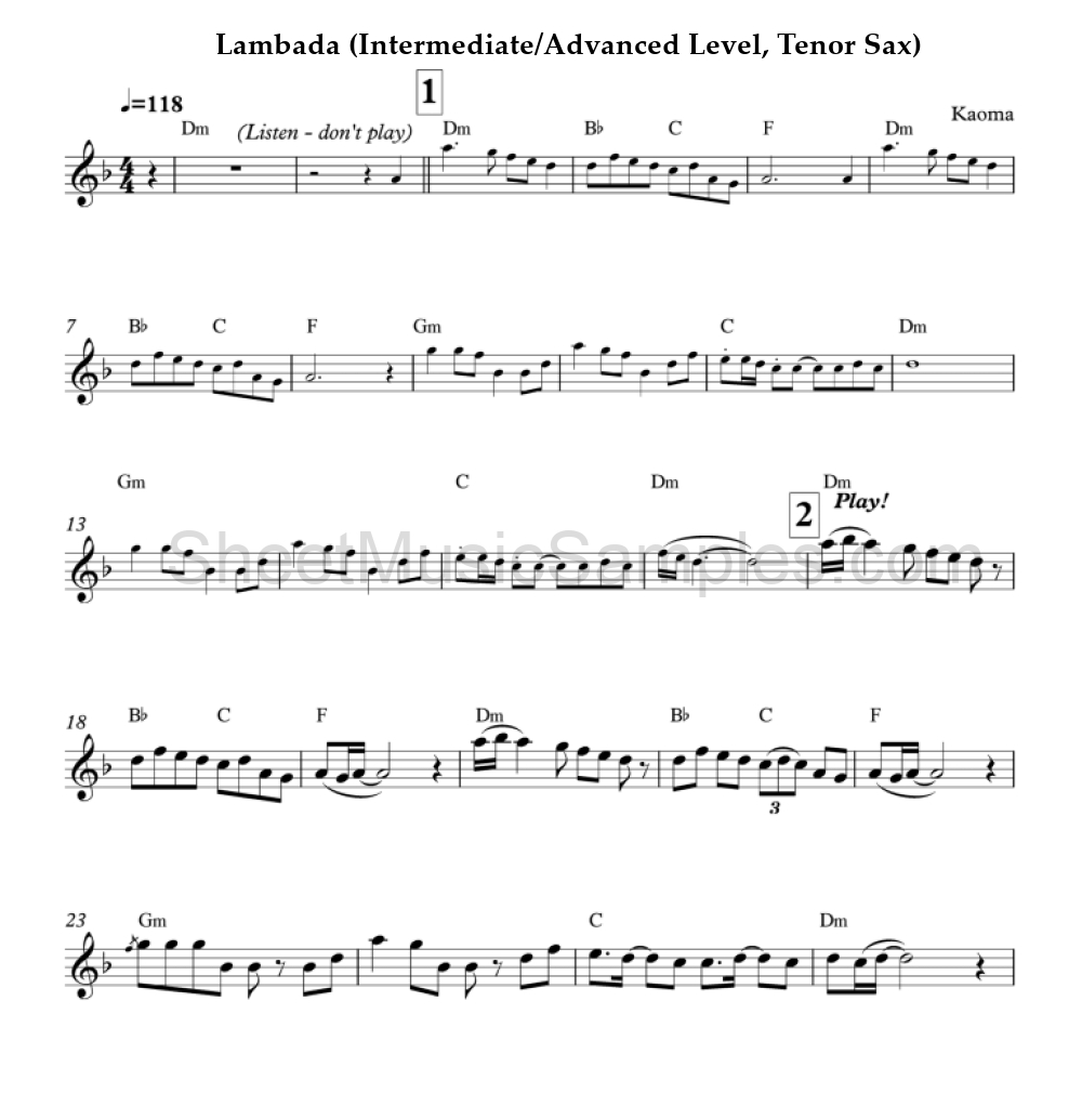 Lambada (Intermediate/Advanced Level, Tenor Sax)