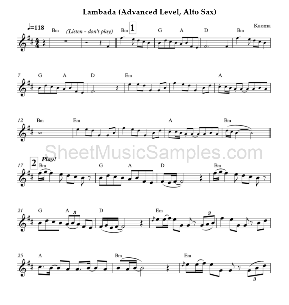 Lambada (Advanced Level, Alto Sax)