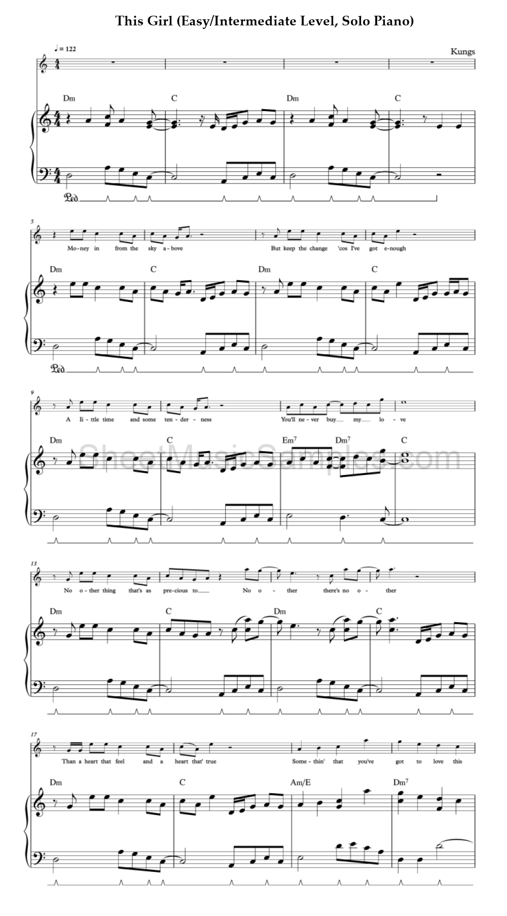 This Girl (Easy/Intermediate Level, Solo Piano)