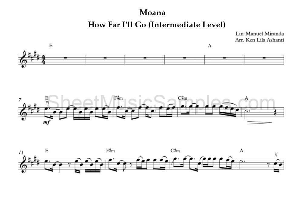 Moana - How Far I'll Go (Intermediate Level)