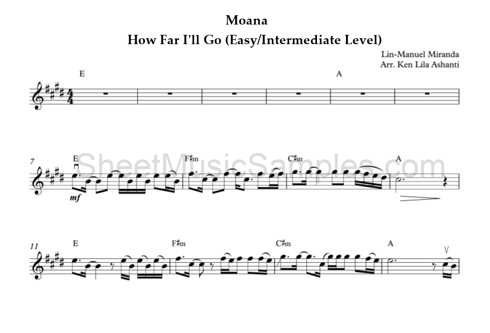 Moana - How Far I'll Go (Easy/Intermediate Level)