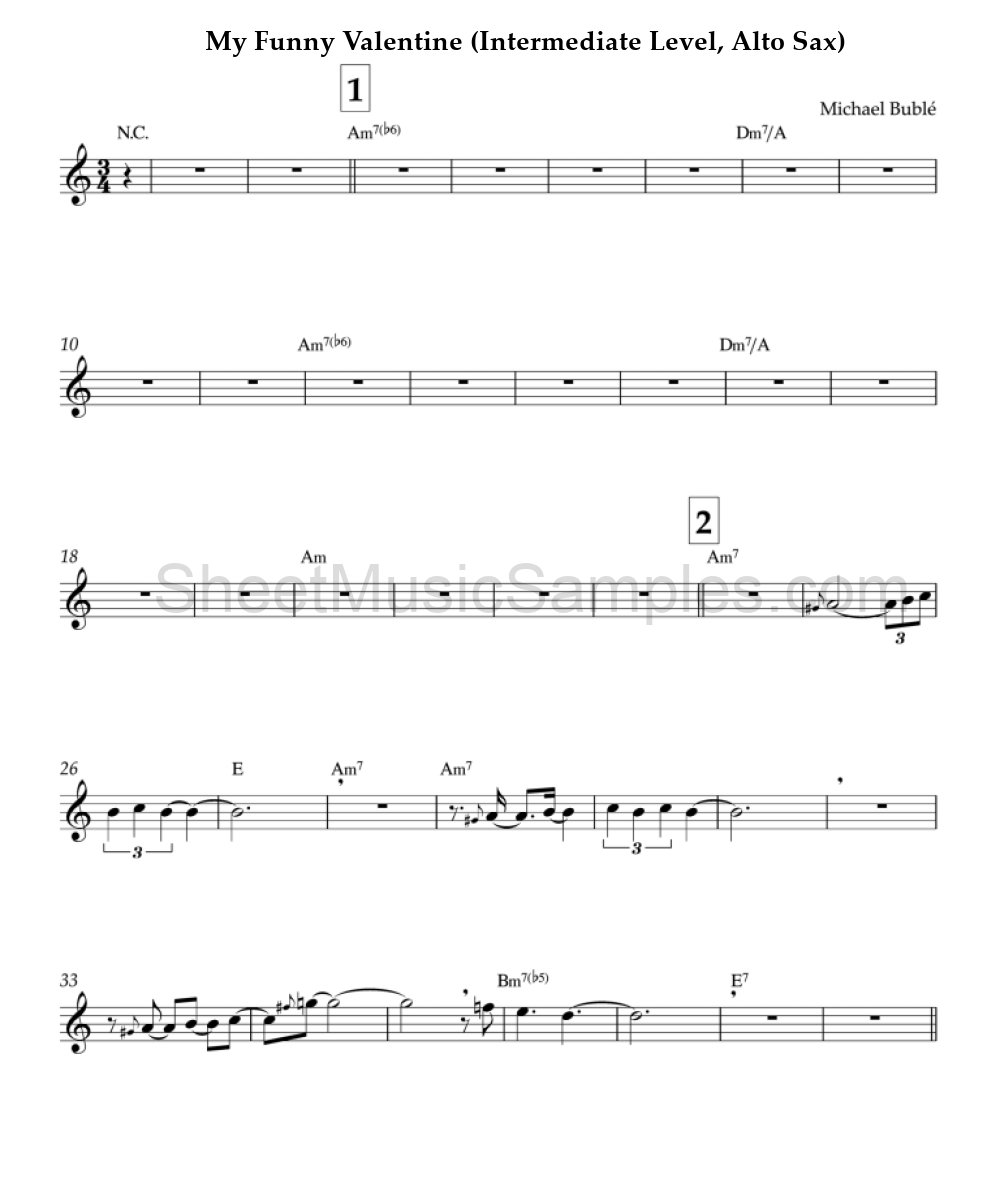 My Funny Valentine (Intermediate Level, Alto Sax)