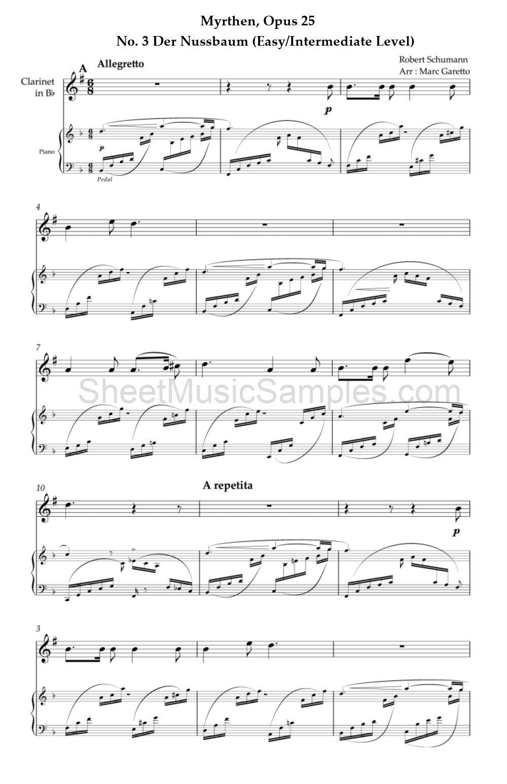 Myrthen, Opus 25 - No. 3 Der Nussbaum (Easy/Intermediate Level)