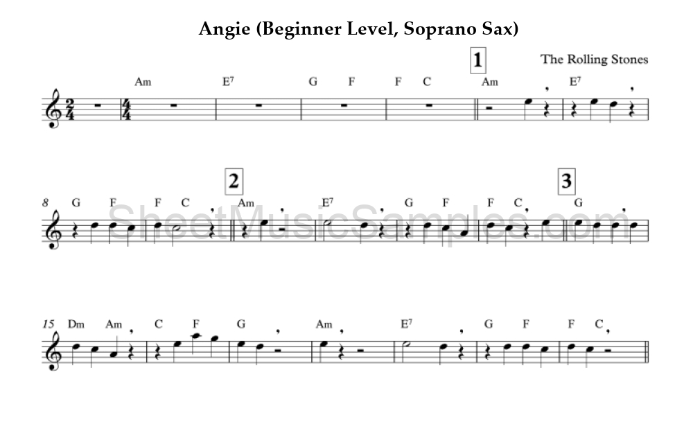 Angie (Beginner Level, Soprano Sax)