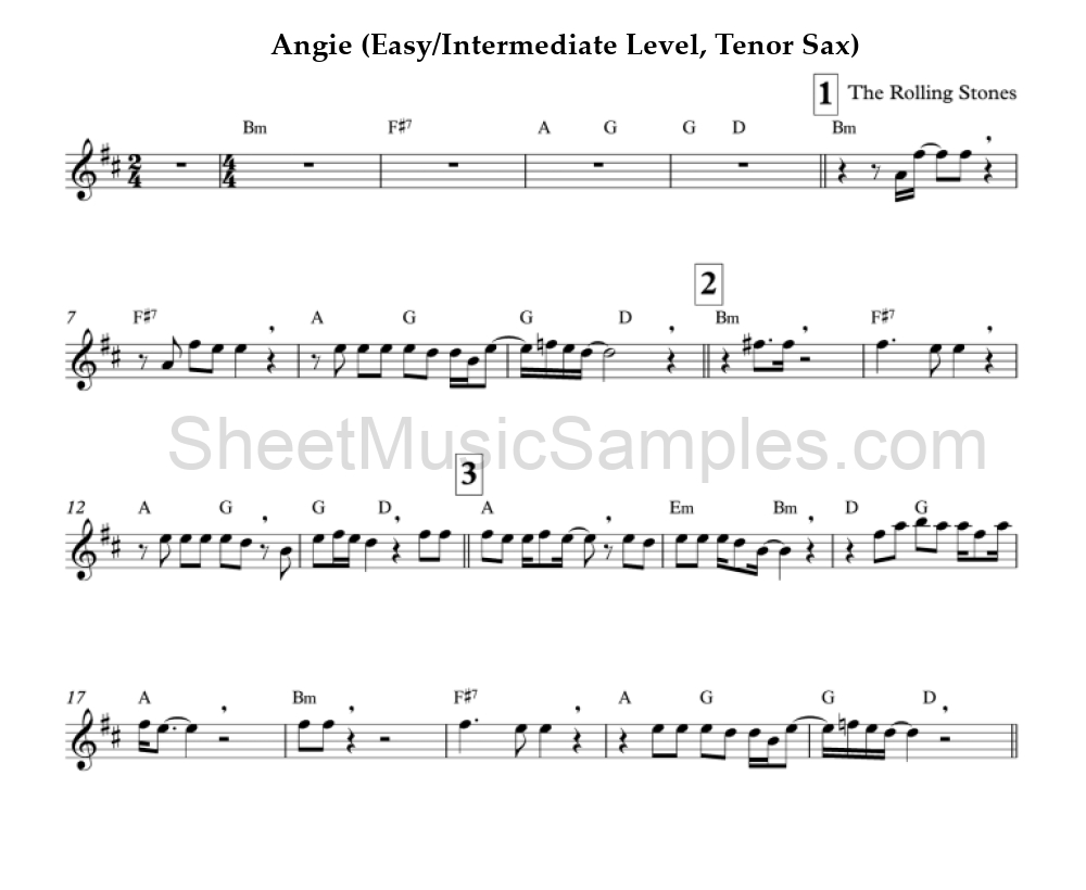 Angie (Easy/Intermediate Level, Tenor Sax)