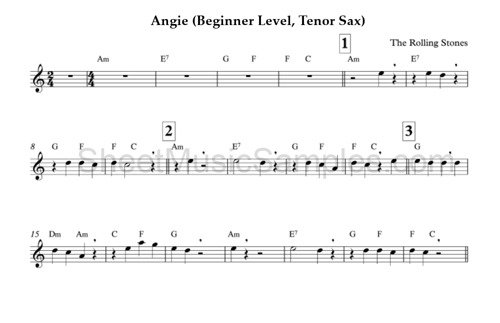 Angie (Beginner Level, Tenor Sax)