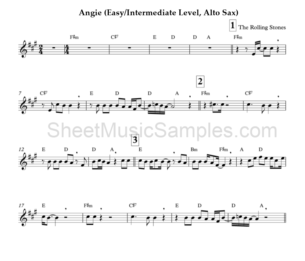 Angie (Easy/Intermediate Level, Alto Sax)