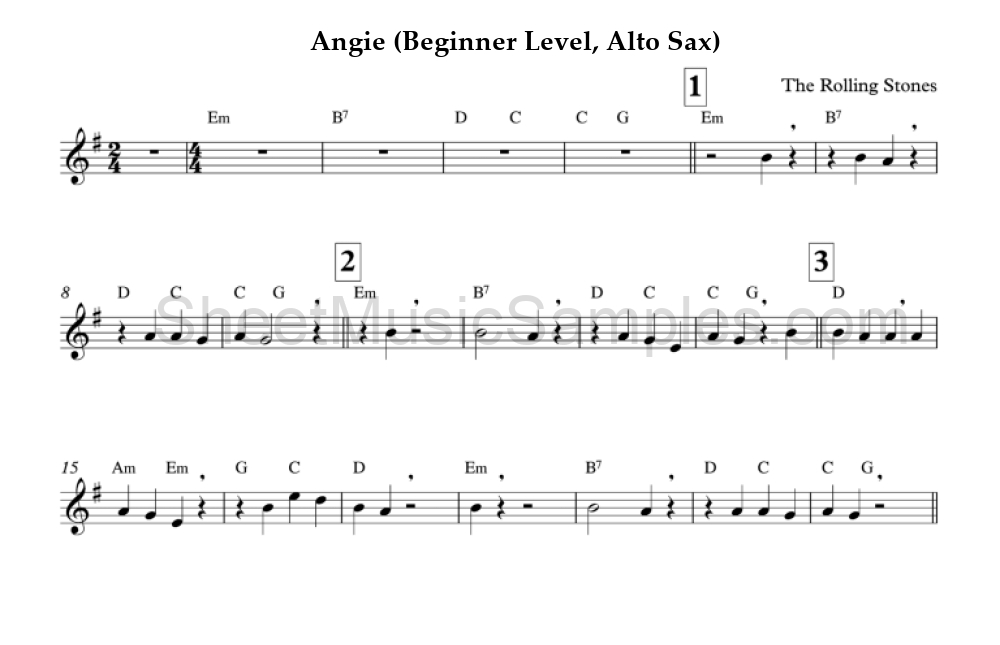 Angie (Beginner Level, Alto Sax)