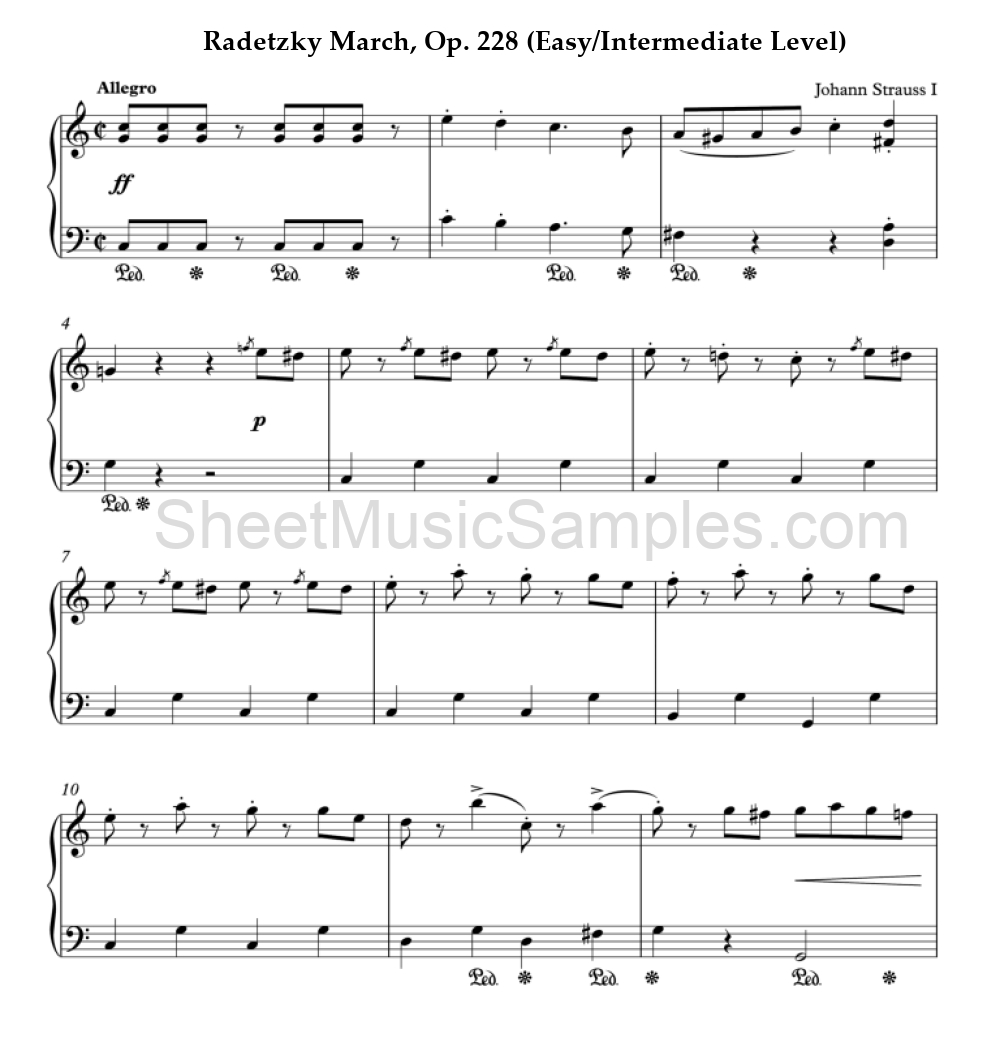 Radetzky March, Op. 228 (Easy/Intermediate Level)