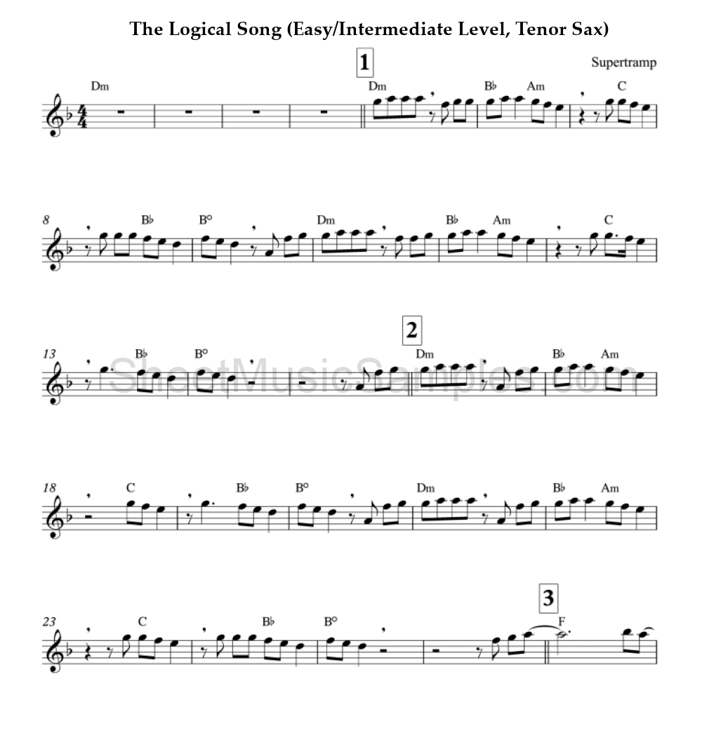 The Logical Song (Easy/Intermediate Level, Tenor Sax)