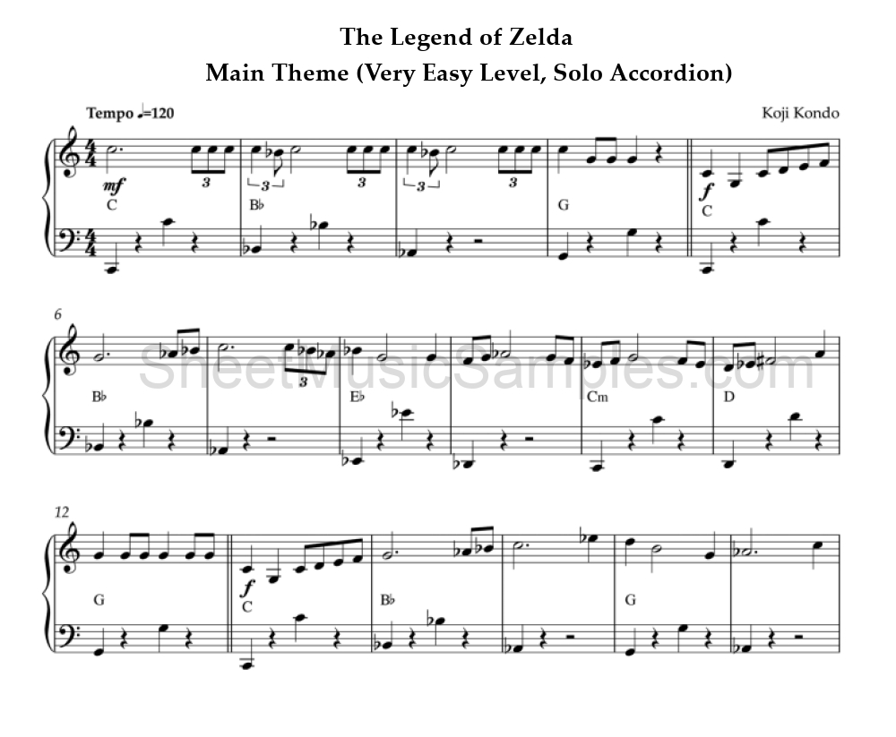 The Legend of Zelda - Main Theme (Very Easy Level, Solo Accordion)