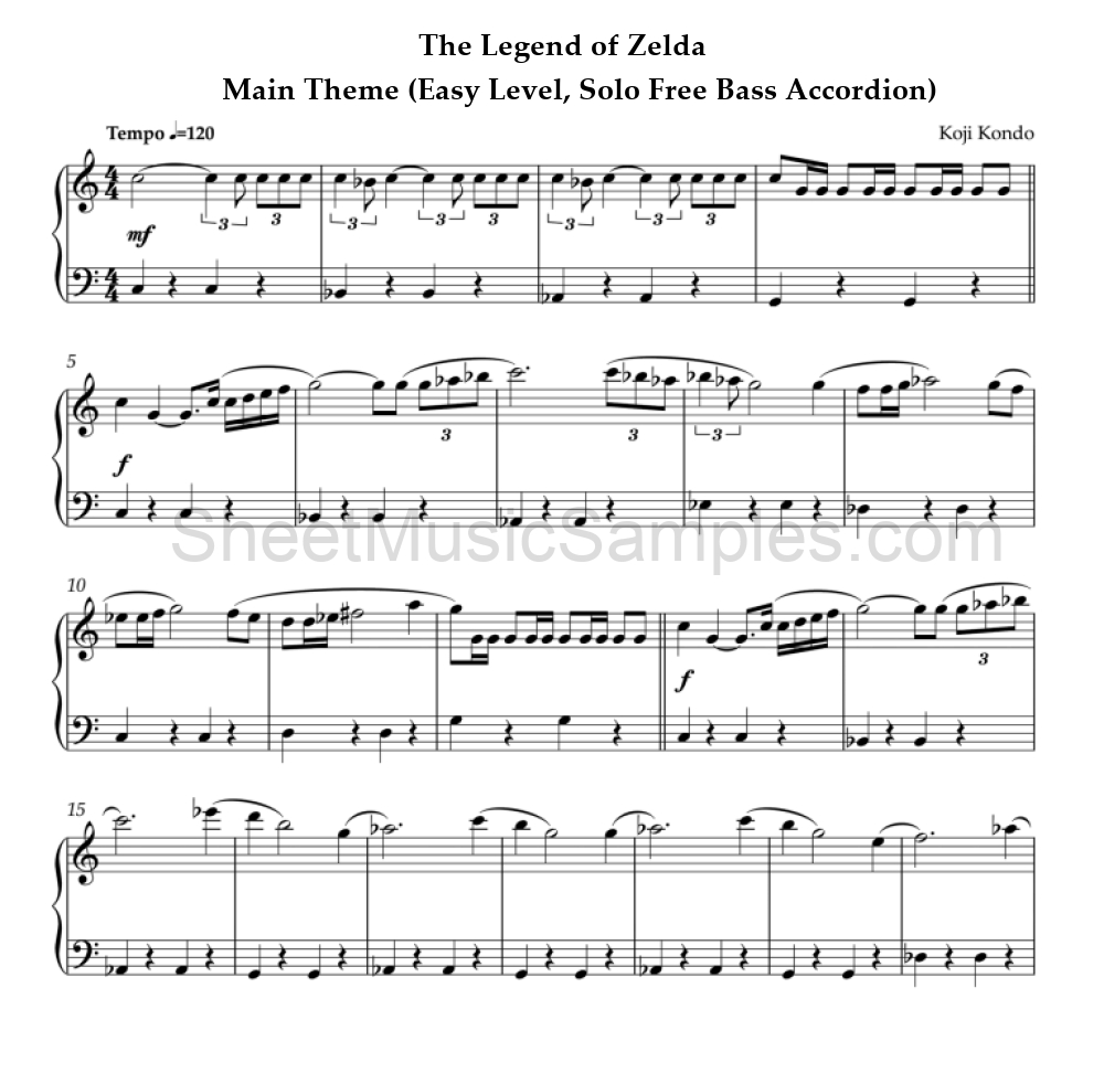 The Legend of Zelda - Main Theme (Easy Level, Solo Free Bass Accordion)