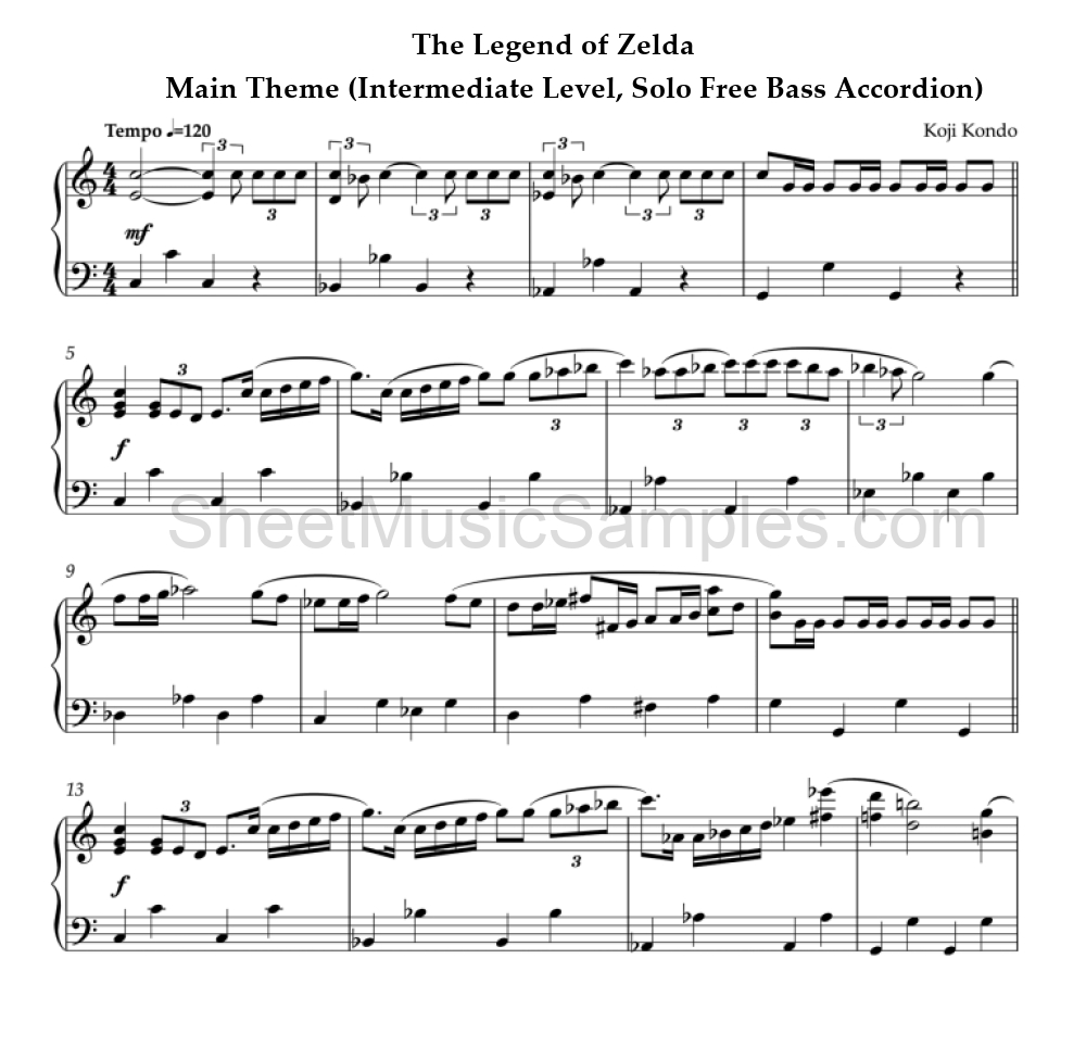 The Legend of Zelda - Main Theme (Intermediate Level, Solo Free Bass Accordion)