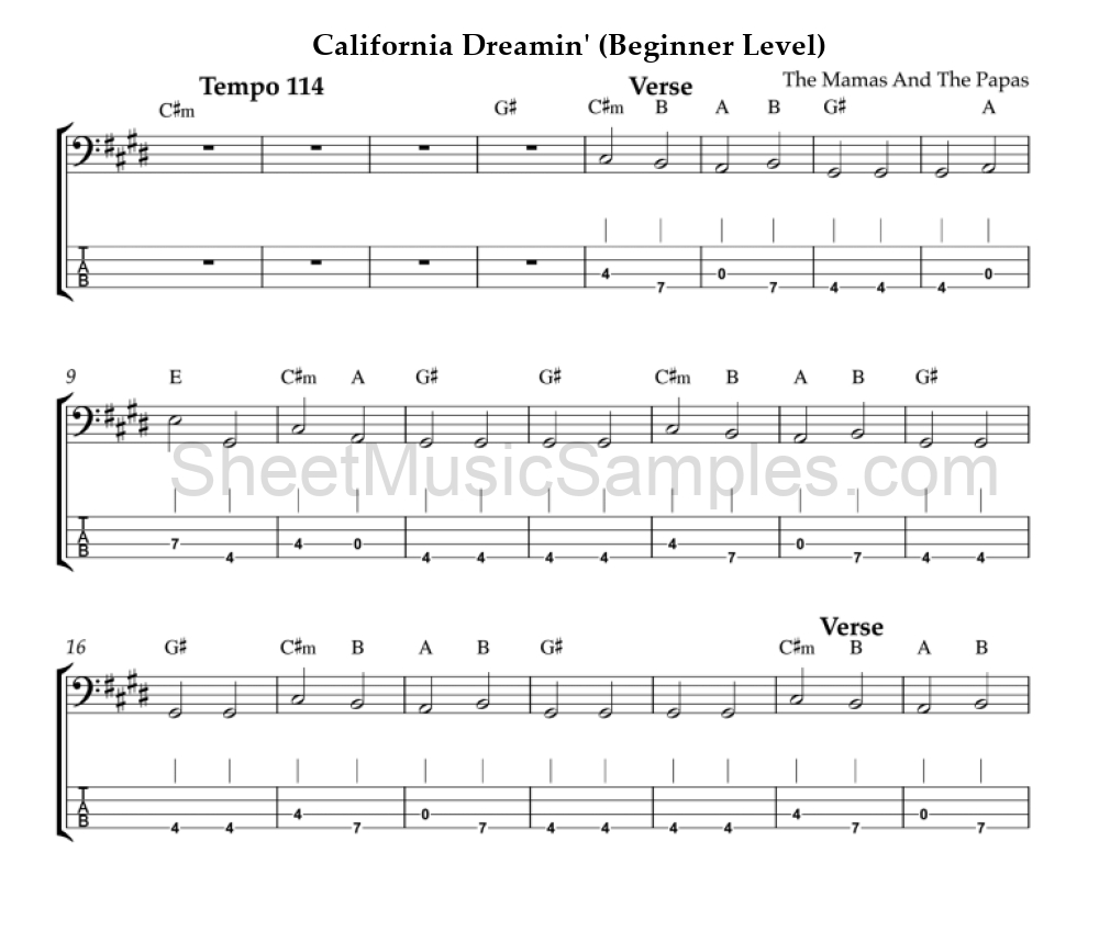 California Dreamin' (Beginner Level)