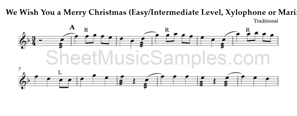 We Wish You a Merry Christmas (Easy/Intermediate Level, Xylophone or Marimba)