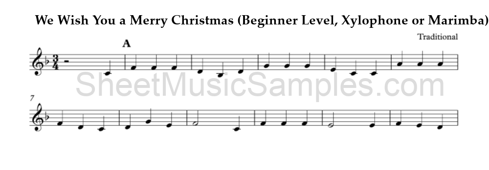 We Wish You a Merry Christmas (Beginner Level, Xylophone or Marimba)