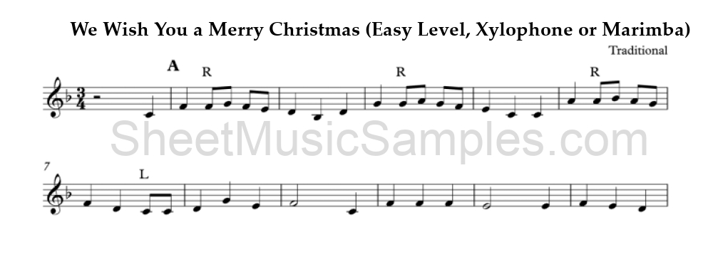 We Wish You a Merry Christmas (Easy Level, Xylophone or Marimba)