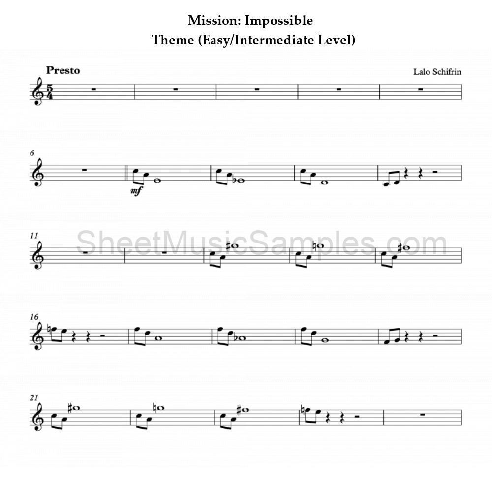 Mission: Impossible - Theme (Easy/Intermediate Level)