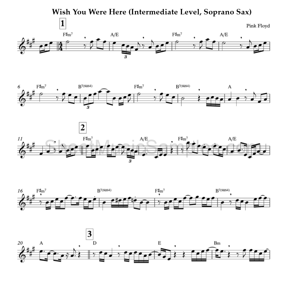 Wish You Were Here (Intermediate Level, Soprano Sax)