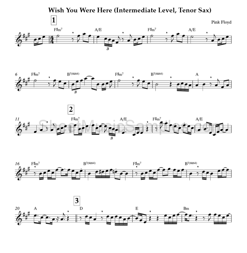 Wish You Were Here (Intermediate Level, Tenor Sax)