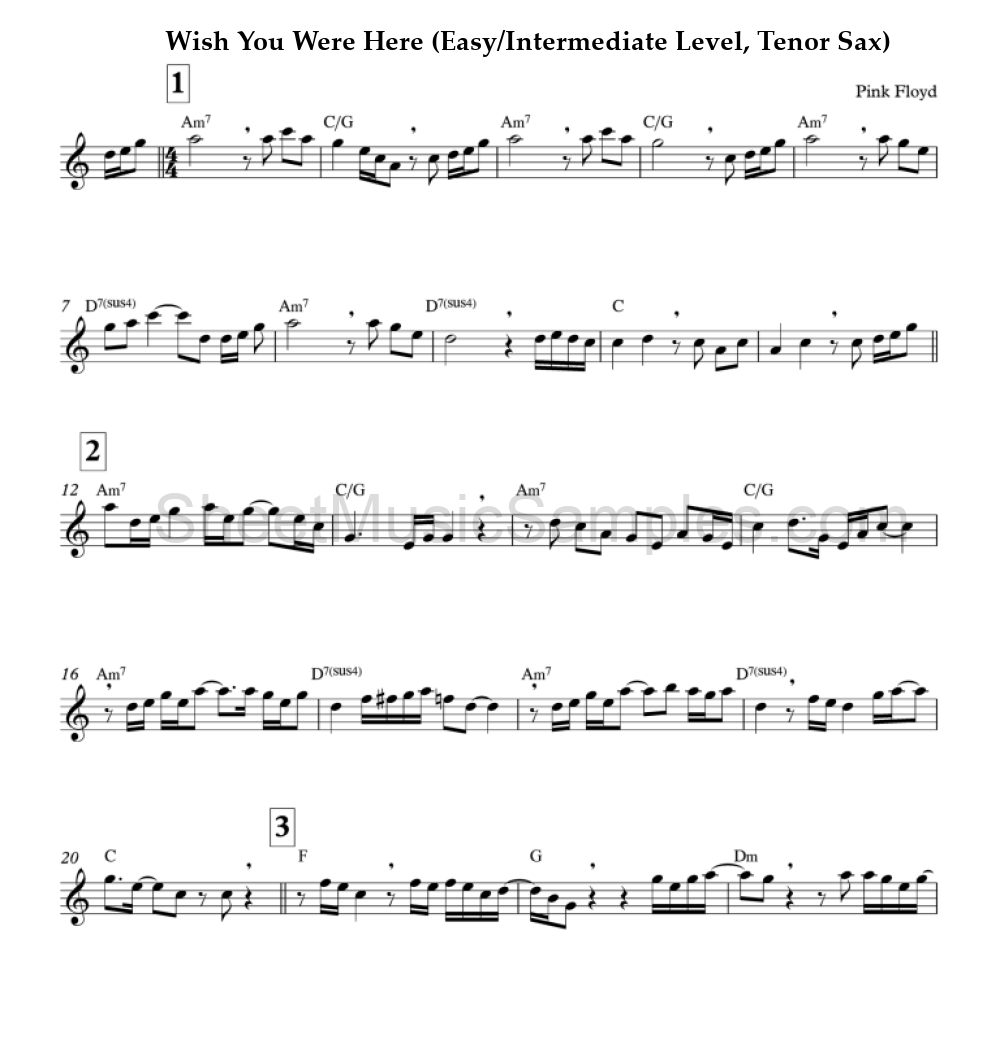 Wish You Were Here (Easy/Intermediate Level, Tenor Sax)