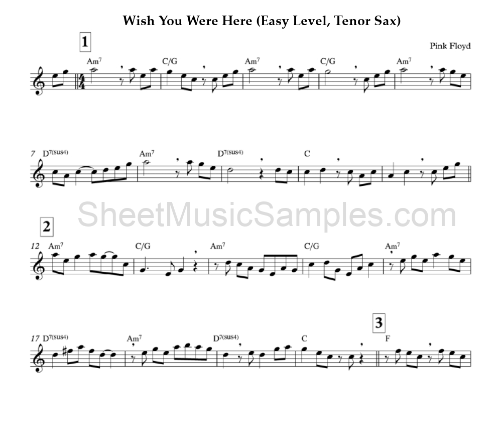 Wish You Were Here (Easy Level, Tenor Sax)