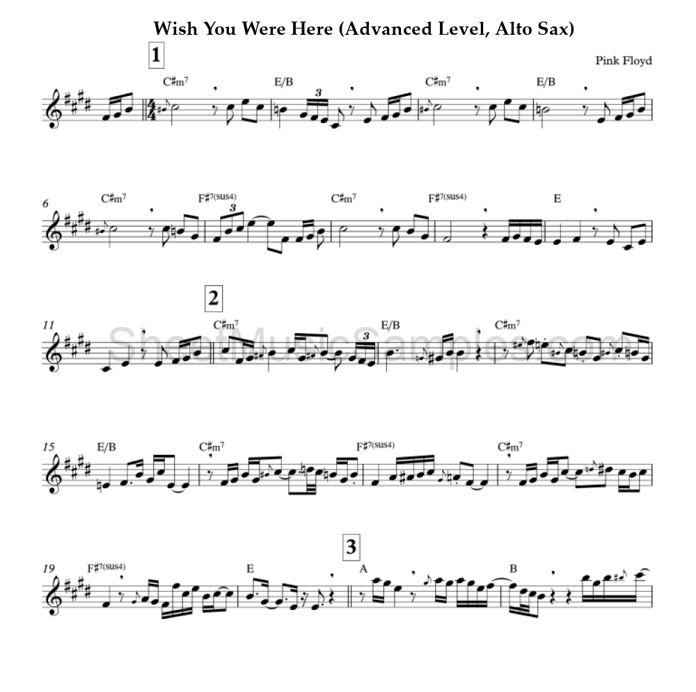 Wish You Were Here (Advanced Level, Alto Sax)